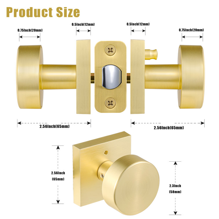 Satin Brass Round Privacy Door Knob with Keyless Lock