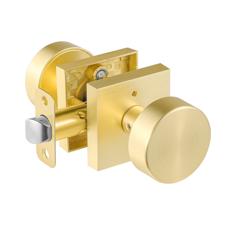 Satin Brass Round Privacy Door Knob with Keyless Lock