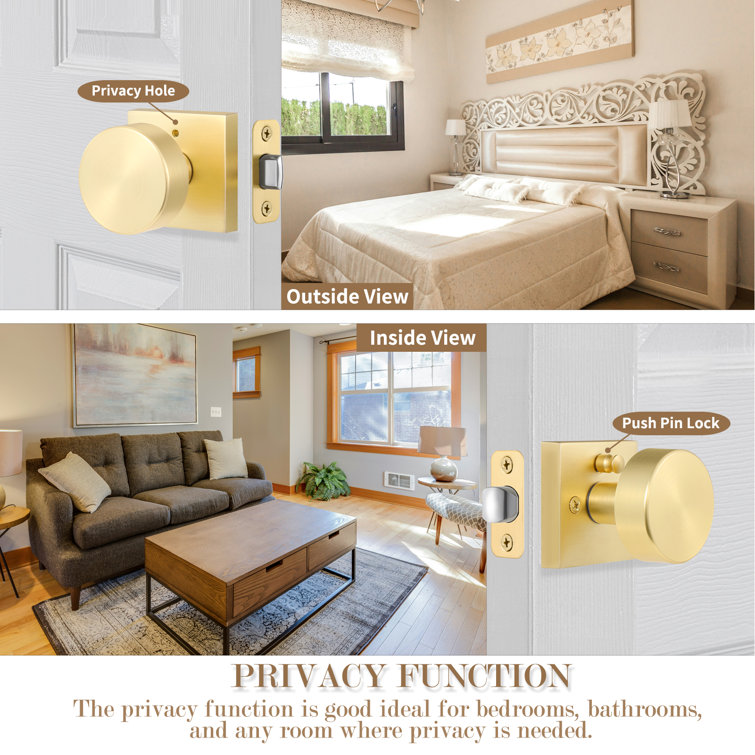 Satin Brass Round Privacy Door Knob with Keyless Lock