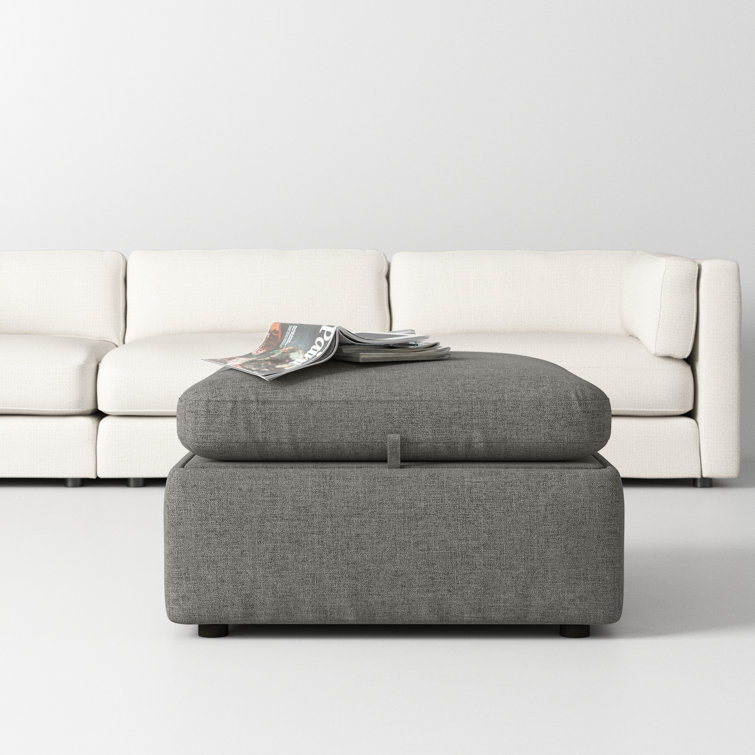 Fossil Gray 33.9'' Wide Linen Storage Ottoman