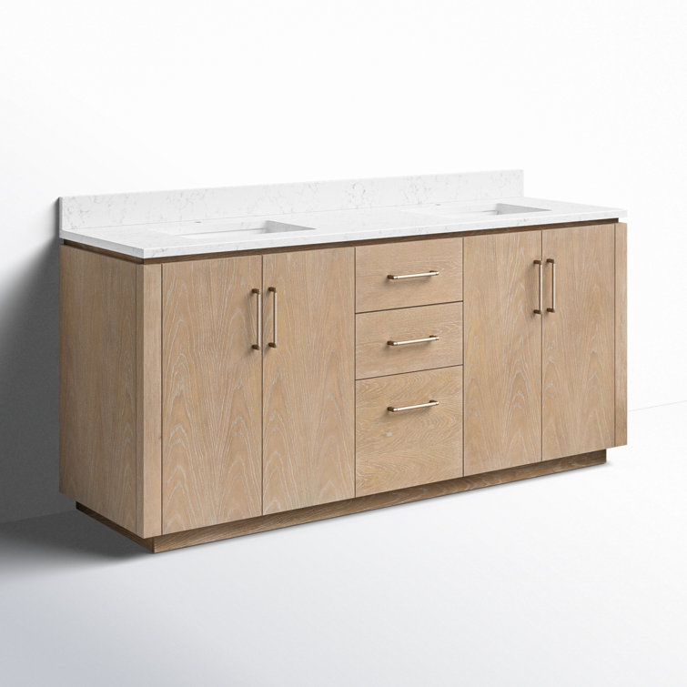 San 72'' Washed Ash Double Bathroom Vanity with Gold Hardware