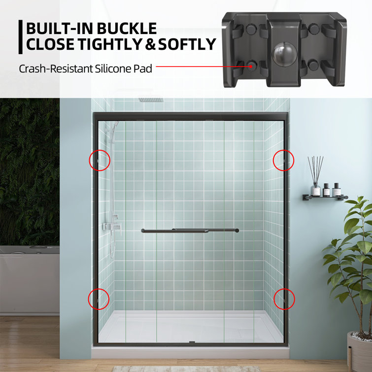 Matte Black Semi-Frameless Double Sliding Shower Door, 50-54" W x 72" H