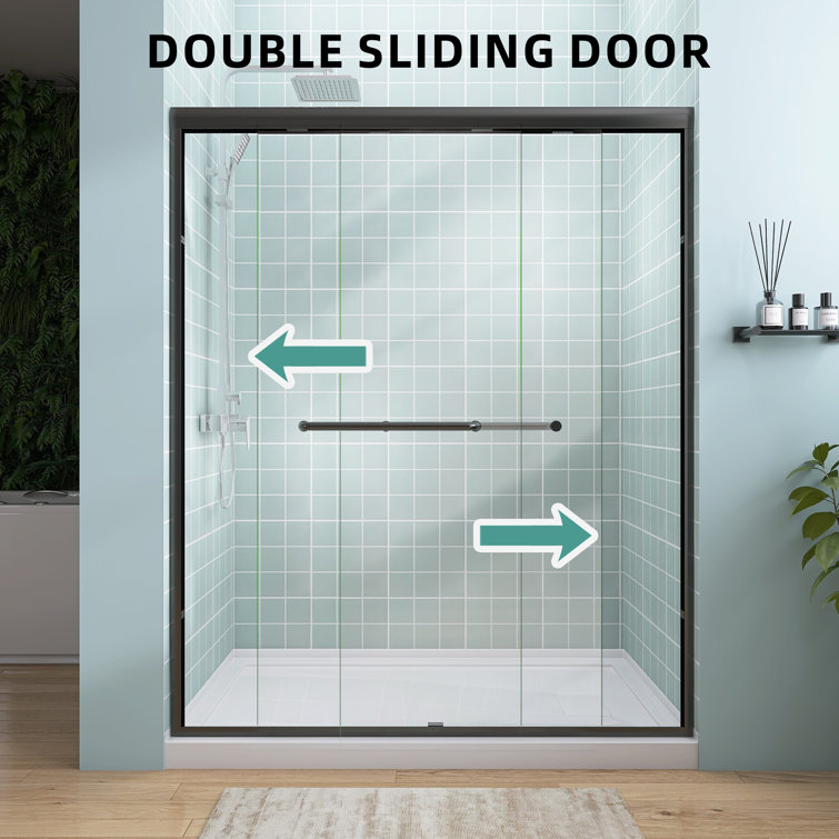 Matte Black Semi-Frameless Double Sliding Shower Door, 50-54" W x 72" H