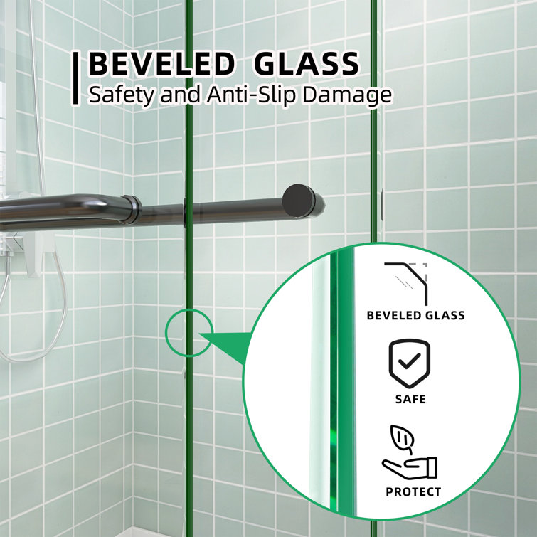 Matte Black Semi-Frameless Double Sliding Shower Door, 50-54" W x 72" H