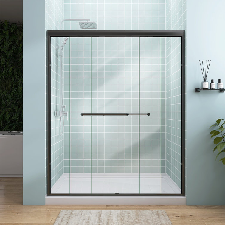 Matte Black Semi-Frameless Double Sliding Shower Door, 50-54" W x 72" H