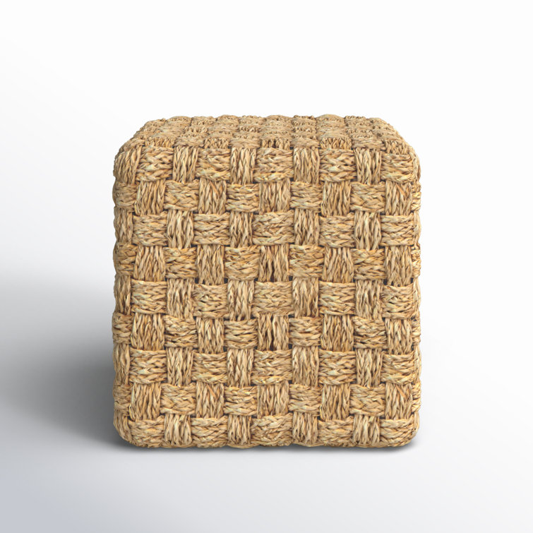Medium Brown Seagrass Square Upholstered Pouf