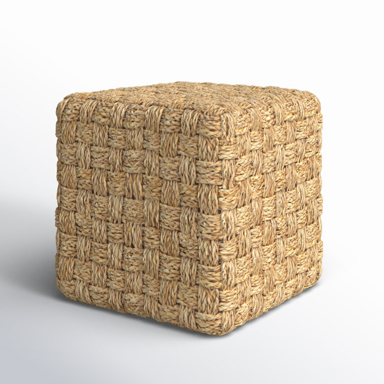 Medium Brown Seagrass Square Upholstered Pouf