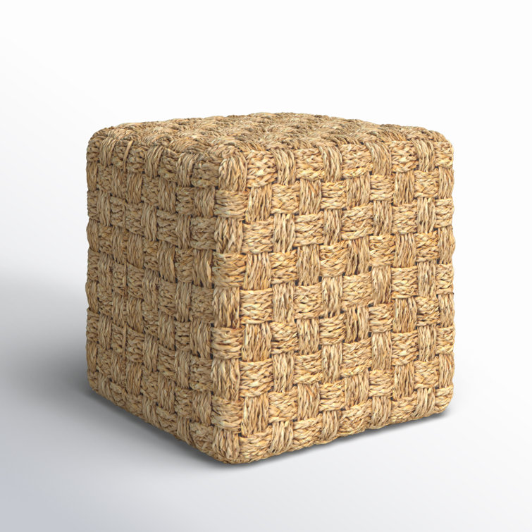 Medium Brown Seagrass Square Upholstered Pouf
