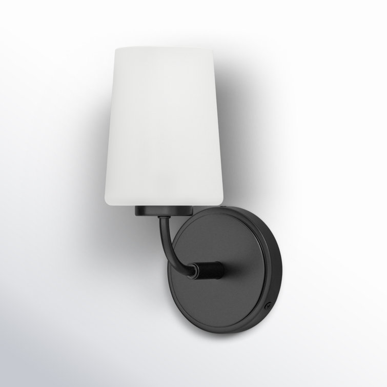 Lark Kline 11" Black Steel and Etched Opal Glass Vanity Light