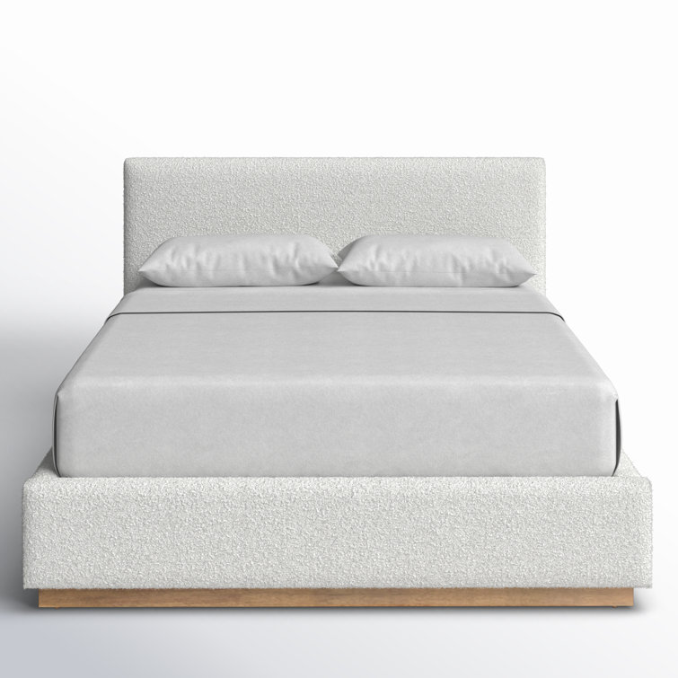 Cream Boucle Upholstered Queen Platform Bed with Wood Frame