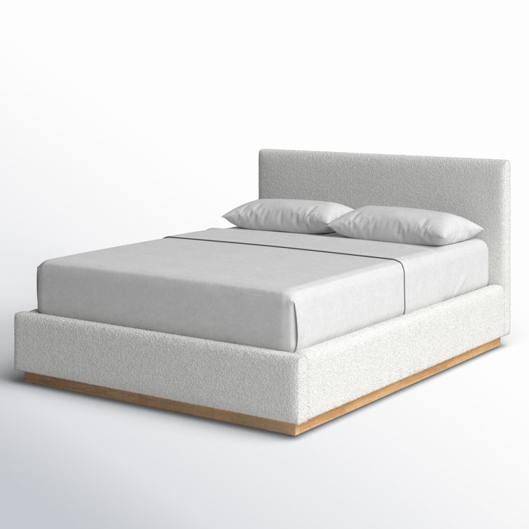 Cream Boucle Upholstered Queen Platform Bed with Wood Frame
