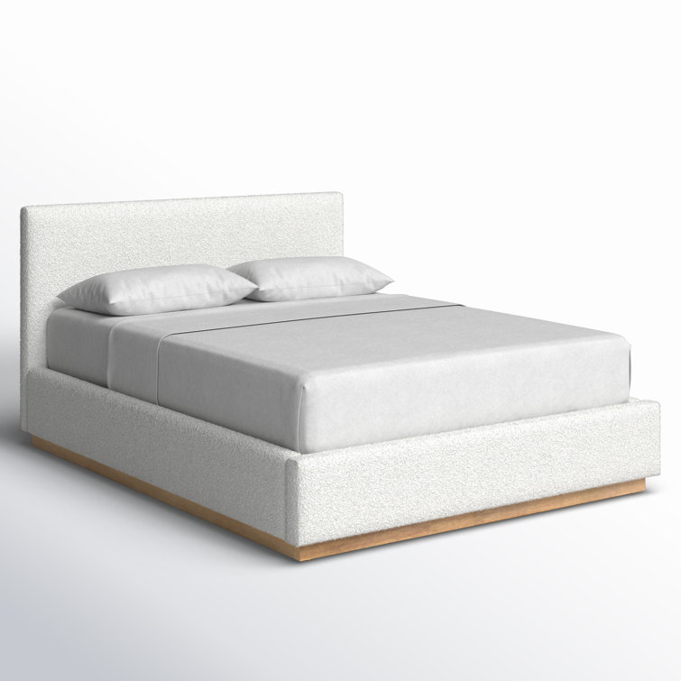 Cream Boucle Upholstered Queen Platform Bed with Wood Frame