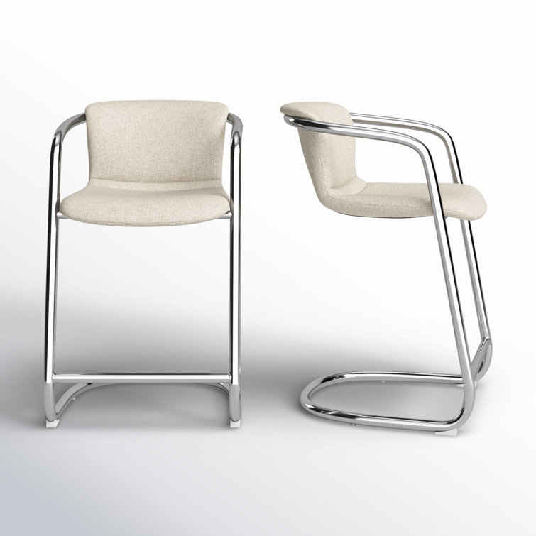 Cream and Silver Upholstered Counter Stools with Iron Frame