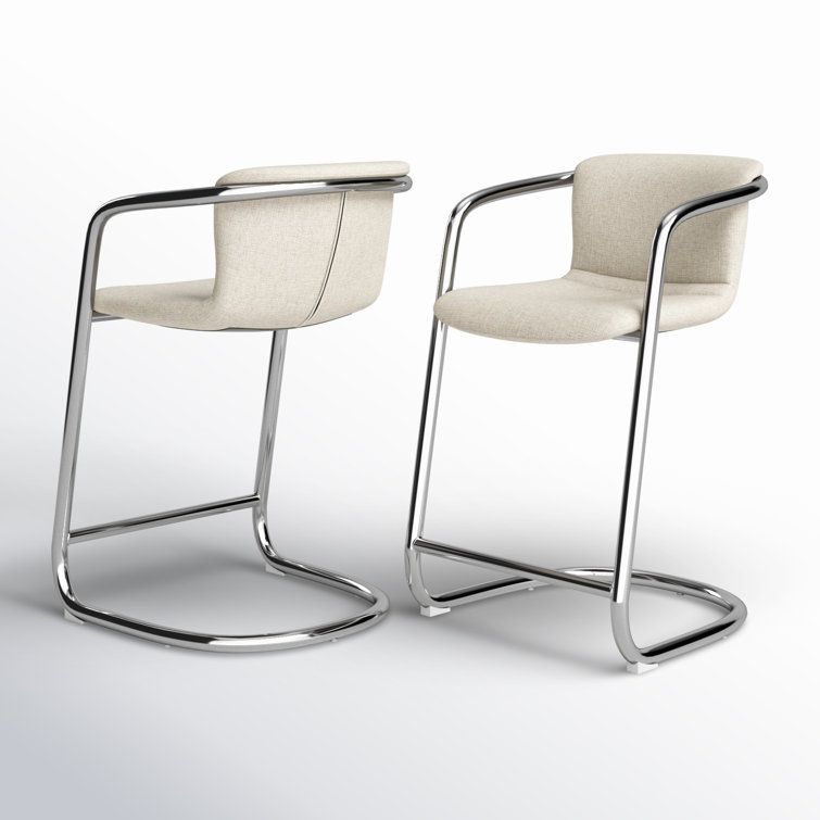 Cream and Silver Upholstered Counter Stools with Iron Frame