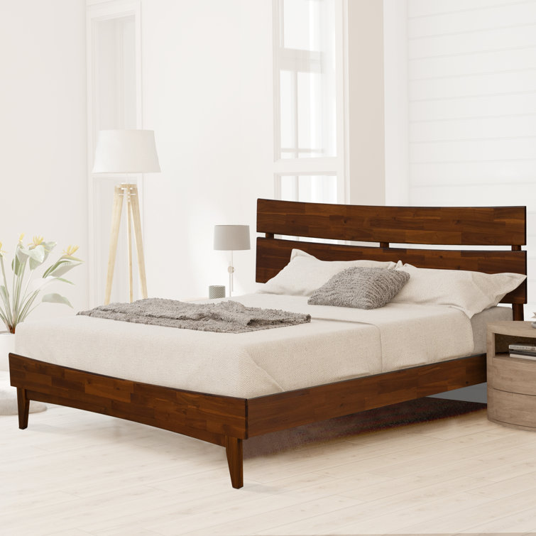 Aurora Chocolate King Solid Wood Bed Frame with Headboard