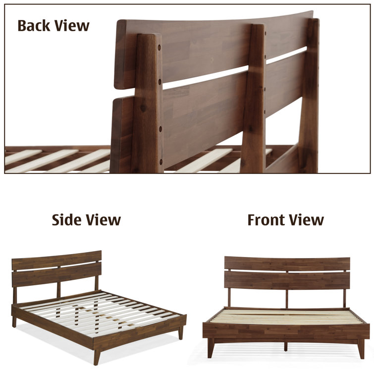 King Size Walnut Acacia Wood Bed Frame with High Headboard