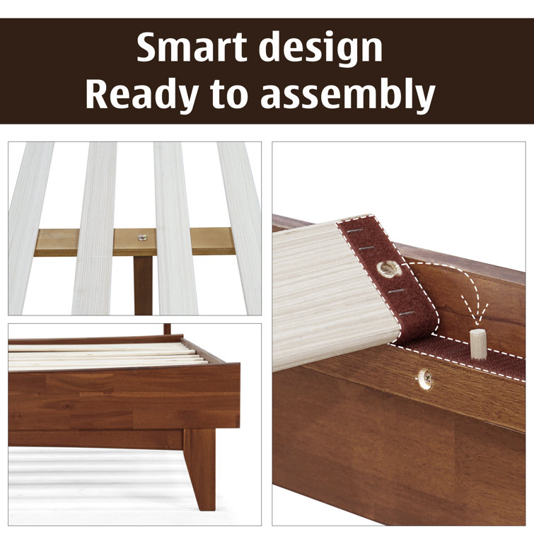 King Size Walnut Acacia Wood Bed Frame with High Headboard