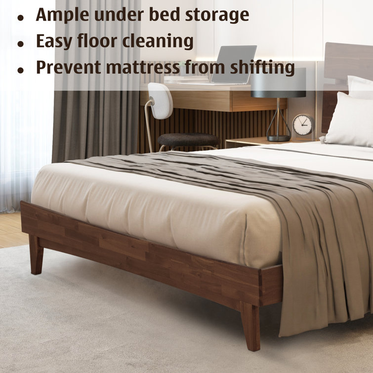 King Size Walnut Acacia Wood Bed Frame with High Headboard