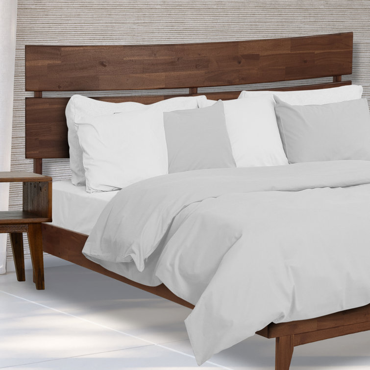 King Size Walnut Acacia Wood Bed Frame with High Headboard