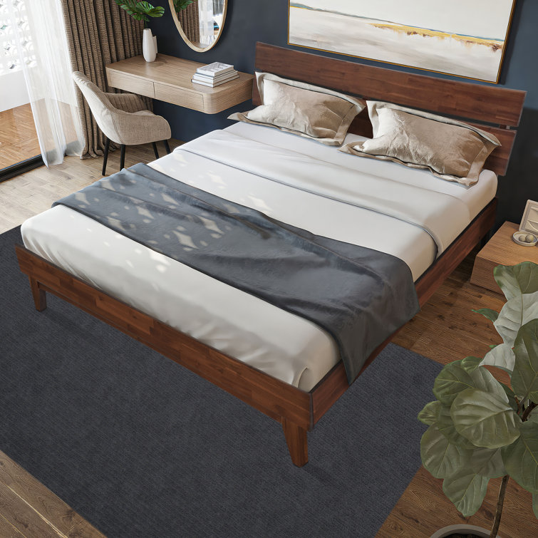 King Size Walnut Acacia Wood Bed Frame with High Headboard