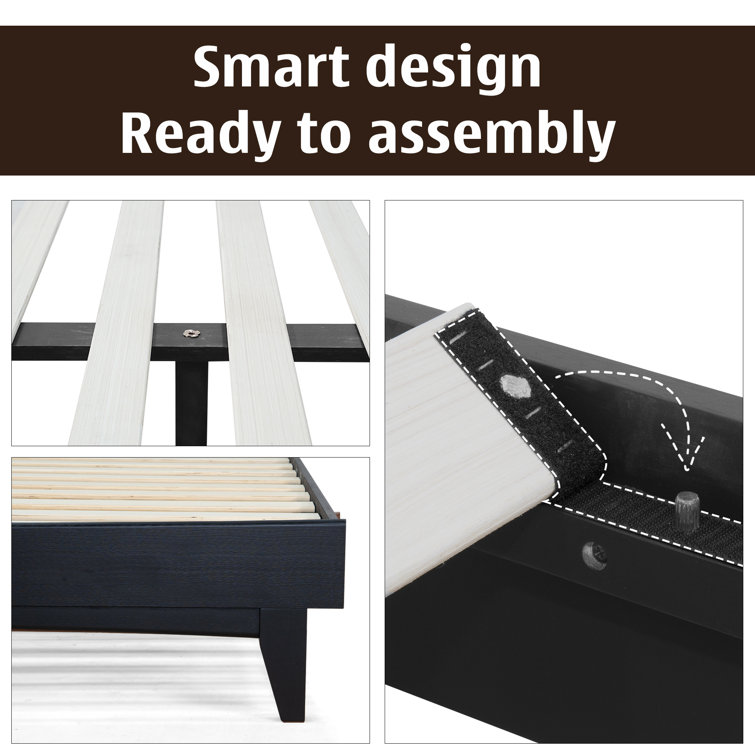 Aurora Black Queen Acacia Wood Bed Frame with Headboard