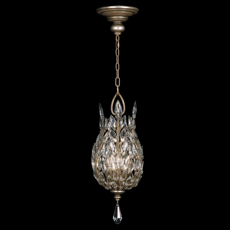 Crystal Laurel Silver Leaf 3-Light Faceted Pendant