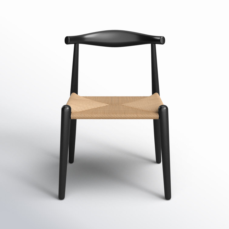 Black and Natural Wood Wicker Side Chair