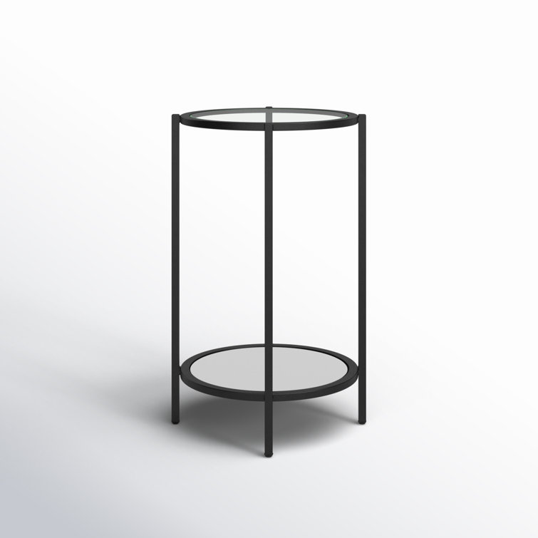 Ava 15" Round Black Metal and Clear Glass End Table