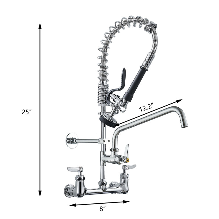 Commercial Triple Handle Wall Mount Stainless Steel Kitchen Faucet in Polished Chrome