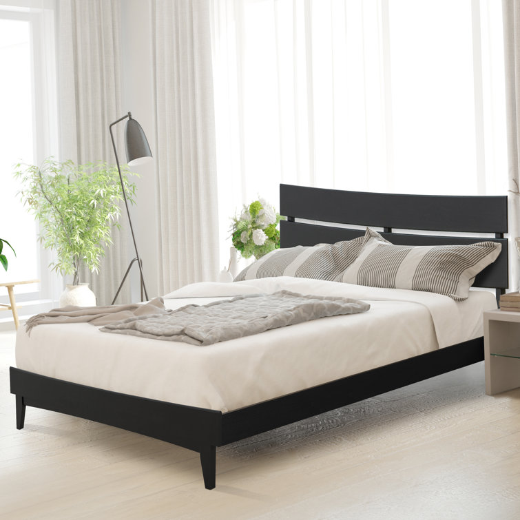 Aurora Black Queen Acacia Wood Bed Frame with Headboard