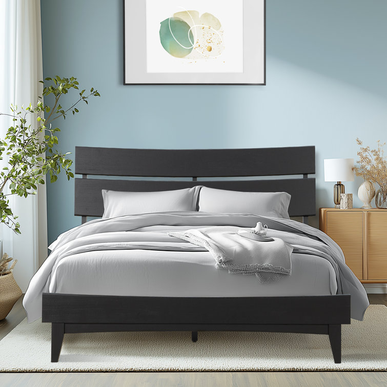 Aurora Black Queen Acacia Wood Bed Frame with Headboard