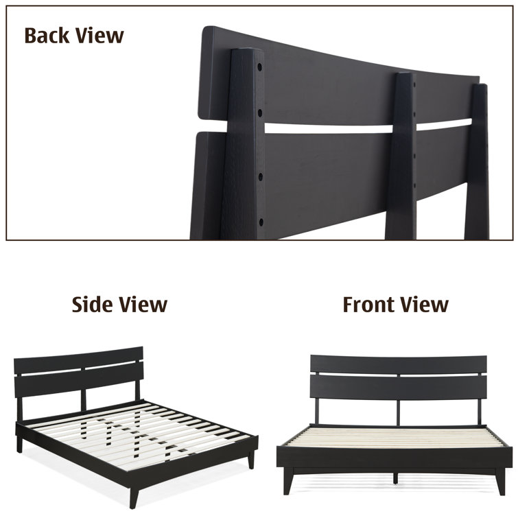 Aurora Black Queen Acacia Wood Bed Frame with Headboard
