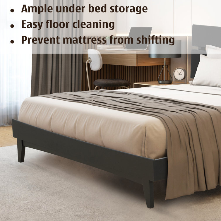 Aurora Black Queen Acacia Wood Bed Frame with Headboard