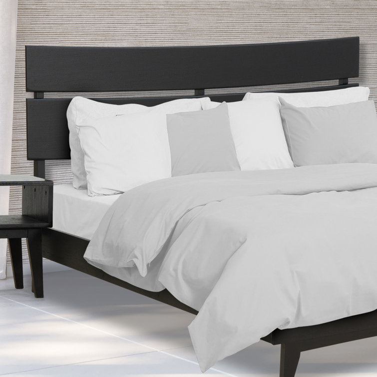 Aurora Black Queen Acacia Wood Bed Frame with Headboard
