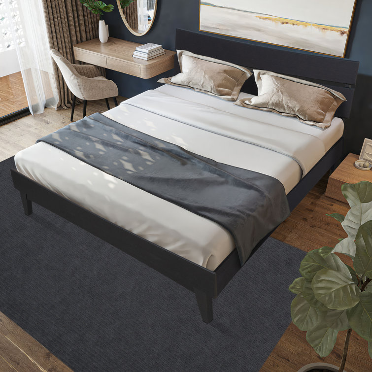 Aurora Black Queen Acacia Wood Bed Frame with Headboard