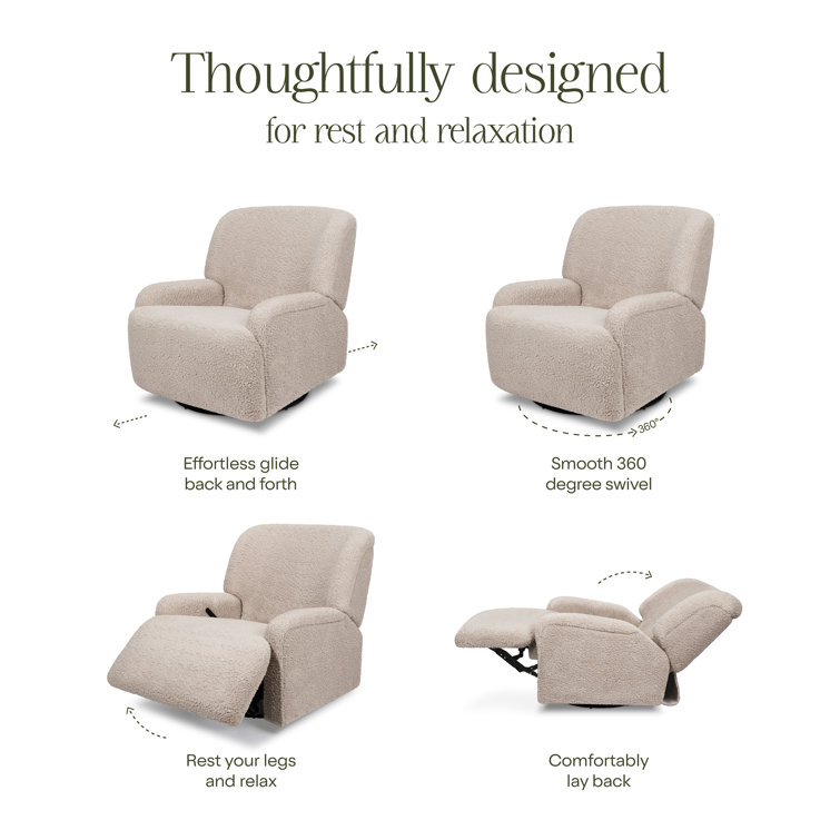 Earl Grey Shearling Swivel Recliner with Sustainably Sourced Wood