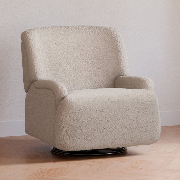 Earl Grey Shearling Swivel Recliner with Sustainably Sourced Wood