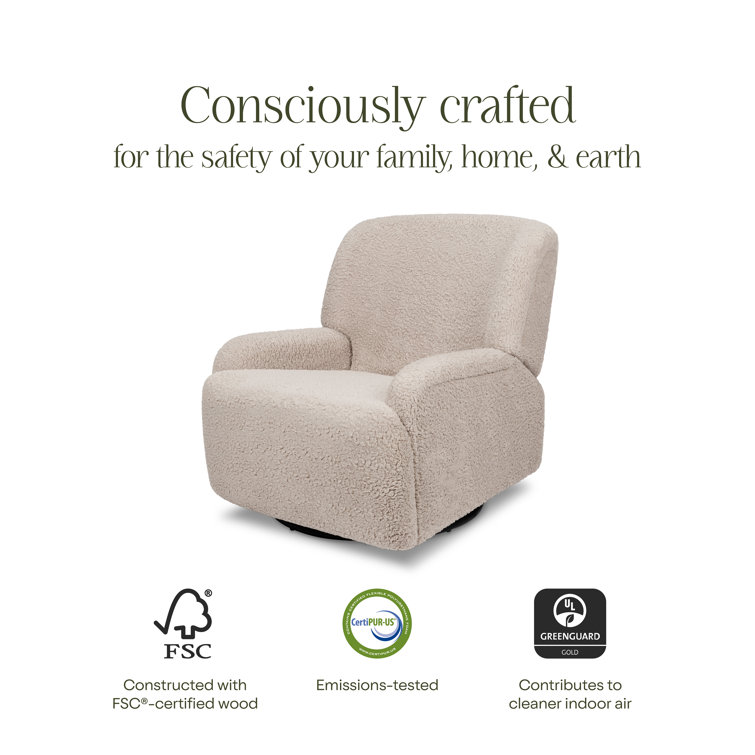 Earl Grey Shearling Swivel Recliner with Sustainably Sourced Wood