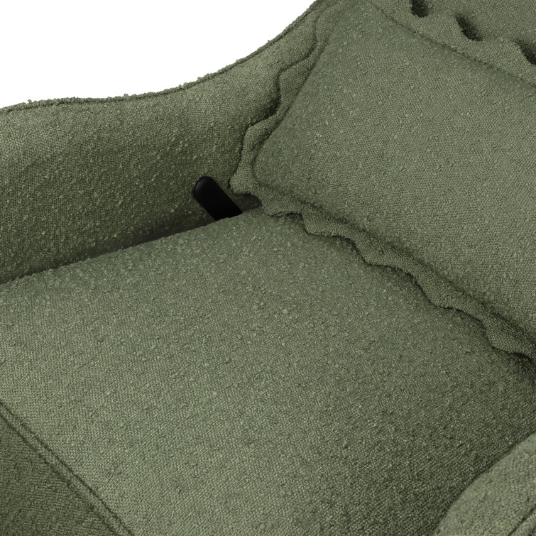 Olive Boucle Swivel Recliner with Wood Base