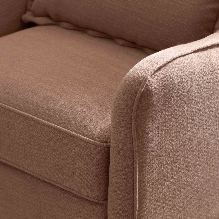 Performance Dusty Rose Eco-Basketweave Swivel Recliner with Wood Base