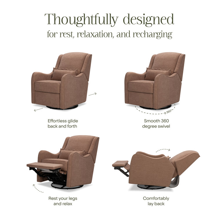 Performance Dusty Rose Eco-Basketweave Swivel Recliner with Wood Base
