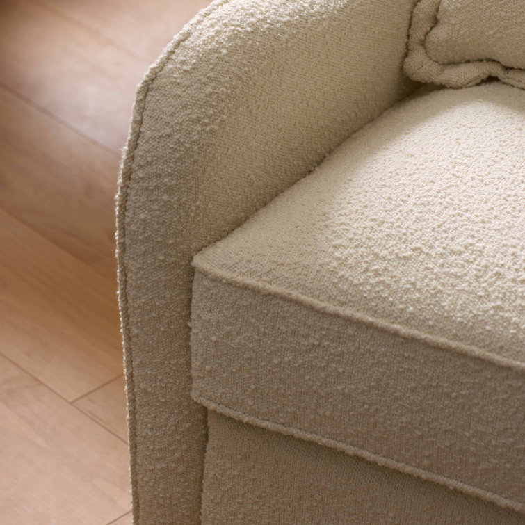 Ivory Boucle Swivel Recliner with Wood Base