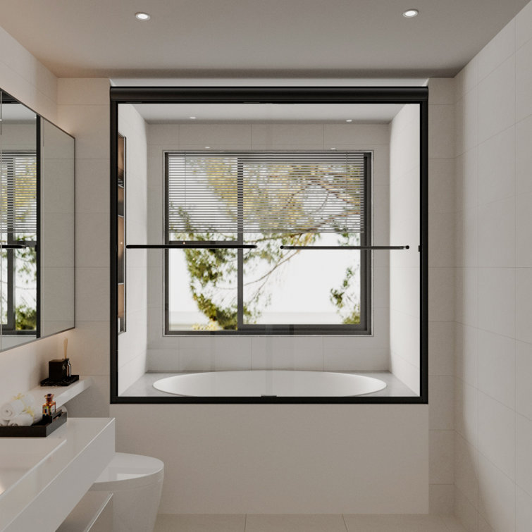 60'' Matte Black Semi-Frameless Sliding Tub Door with Clear Glass