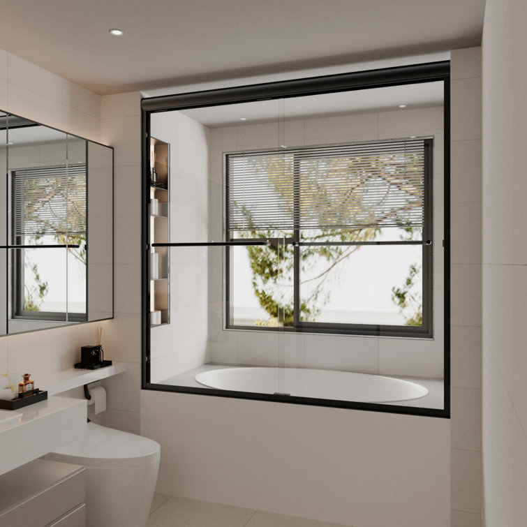 60'' Matte Black Semi-Frameless Sliding Tub Door with Clear Glass