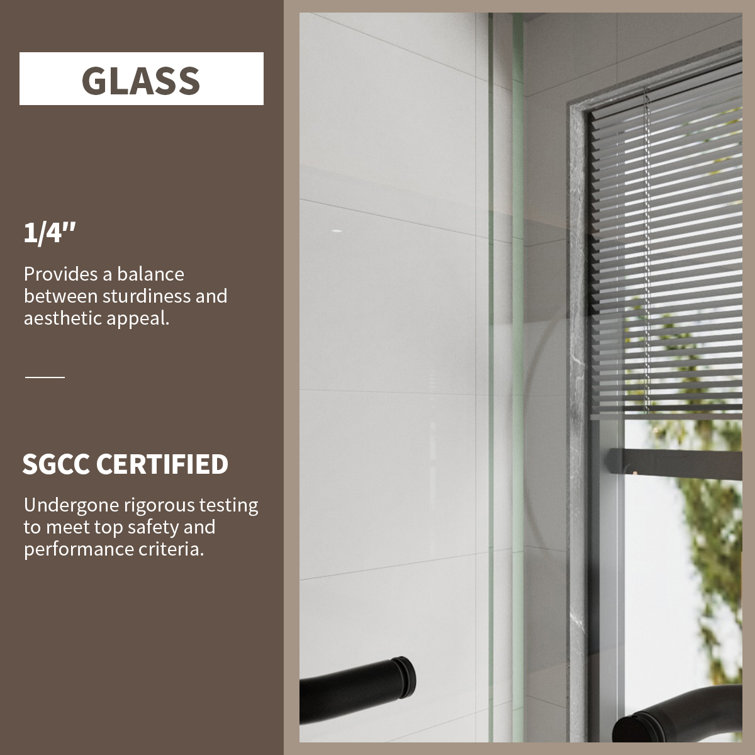 60'' Matte Black Semi-Frameless Sliding Tub Door with Clear Glass