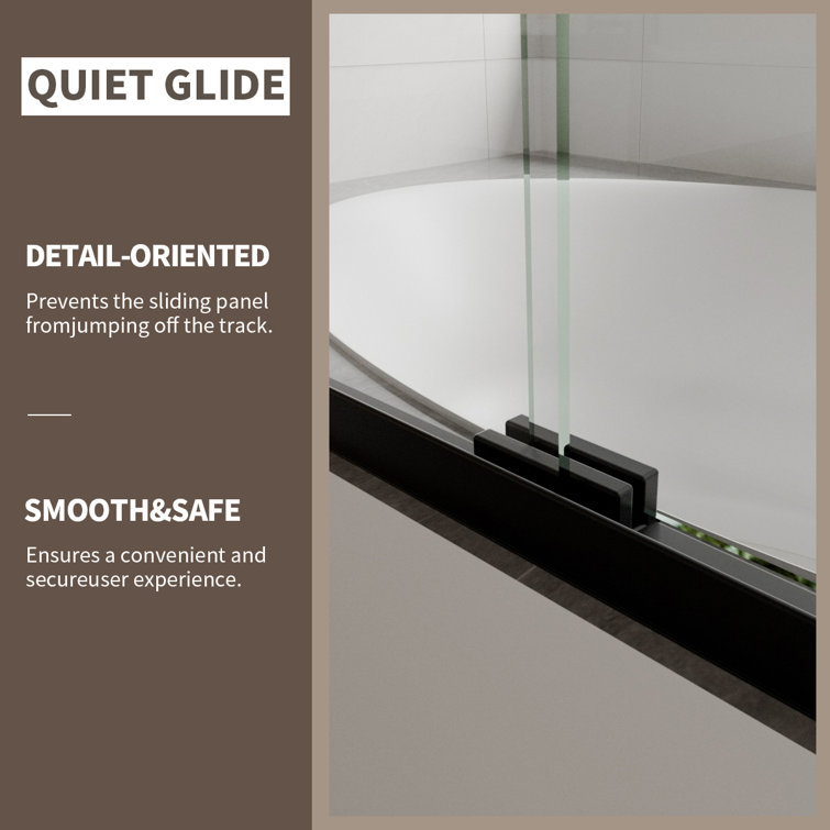 60'' Matte Black Semi-Frameless Sliding Tub Door with Clear Glass