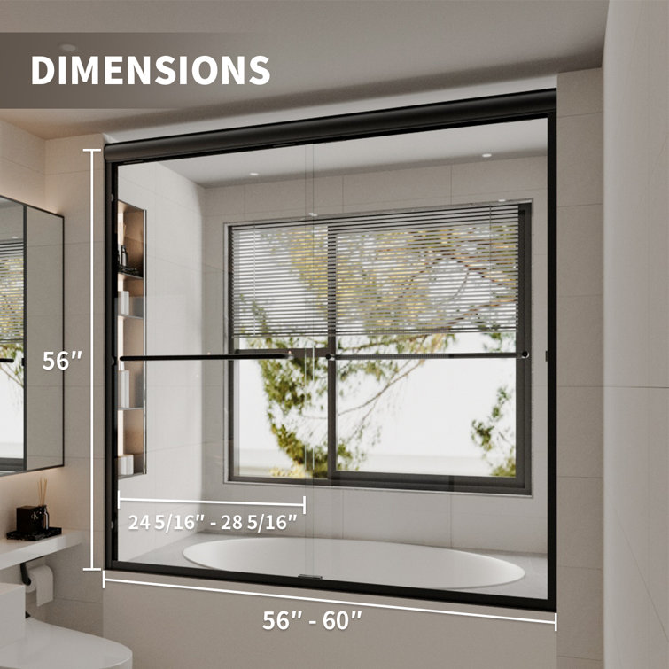 60'' Matte Black Semi-Frameless Sliding Tub Door with Clear Glass
