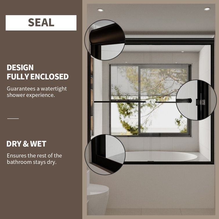 60'' Matte Black Semi-Frameless Sliding Tub Door with Clear Glass