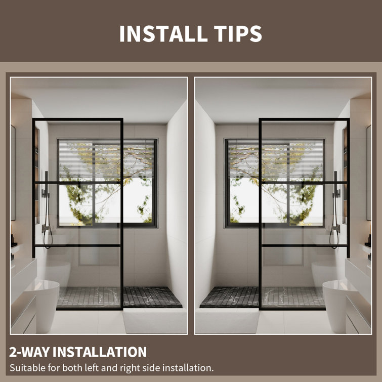 Matte Black Framed Clear Tempered Glass Shower Screen