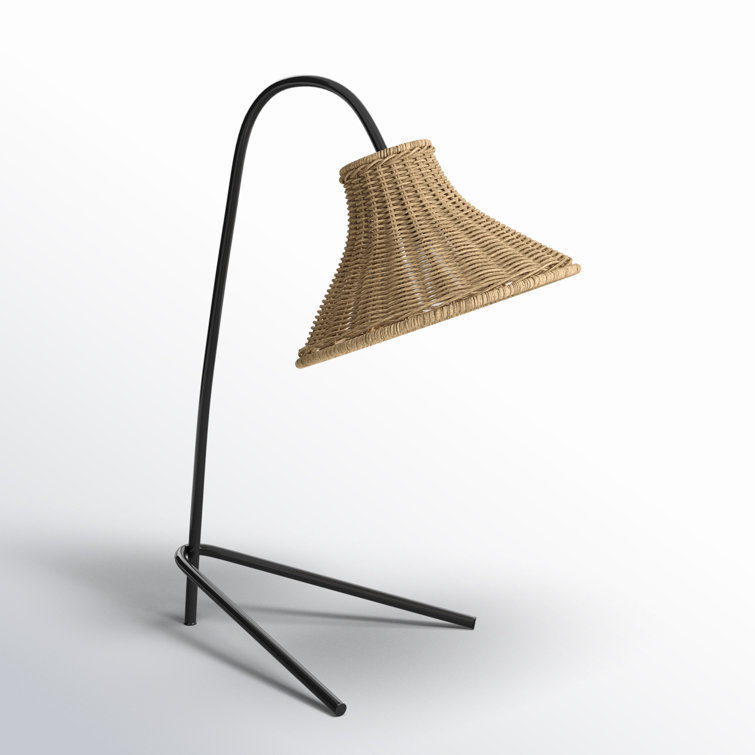 Arc Black Iron Desk Lamp with Rattan Shade